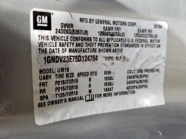 1GNDV23E75D124764 - 2005 CHEVROLET VENTURE LS  photo 10