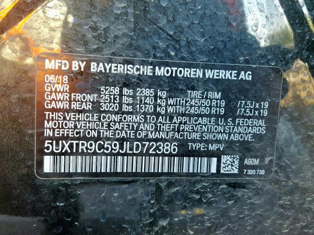 5UXTR9C59JLD72386 - 2018 BMW X3 XDRIVE3 GRAY photo 10