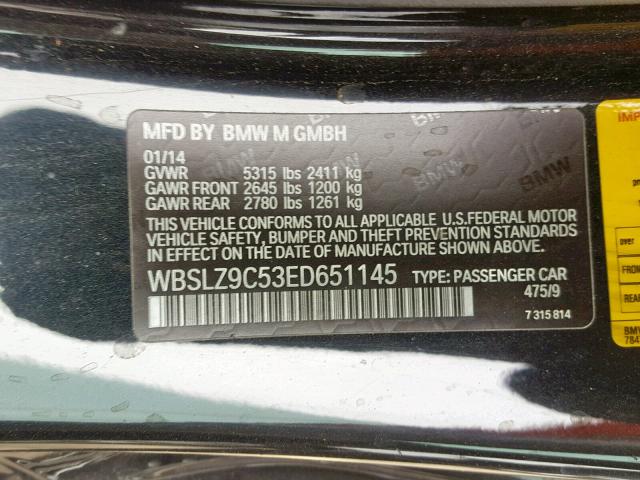 WBSLZ9C53ED651145 - 2014 BMW M6 BLACK photo 10