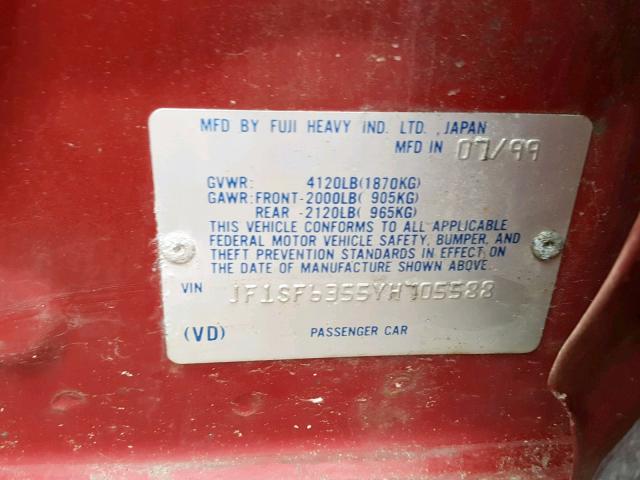 JF1SF6355YH705588 - 2000 SUBARU FORESTER L RED photo 10