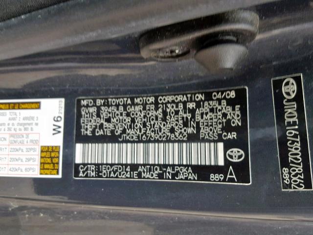 JTKDE167390278362 - 2009 TOYOTA SCION TC GRAY photo 10