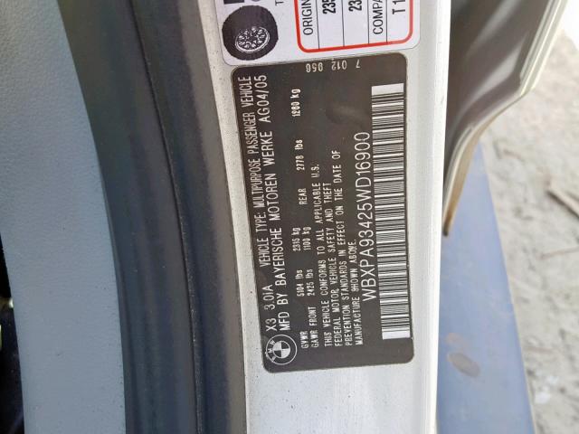 WBXPA93425WD16900 - 2005 BMW X3 3.0I SILVER photo 10