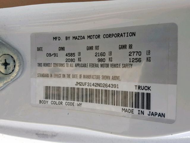 JM2UF3142N0264391 - 1992 MAZDA B2600 CAB WHITE photo 10