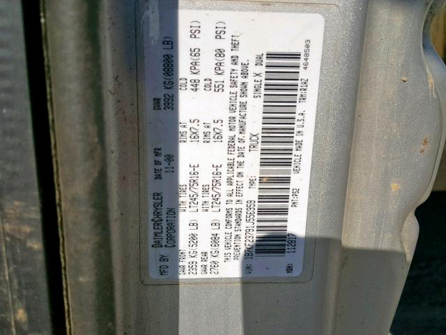 1B7KF23791J556959 - 2001 DODGE RAM 2500 SILVER photo 10