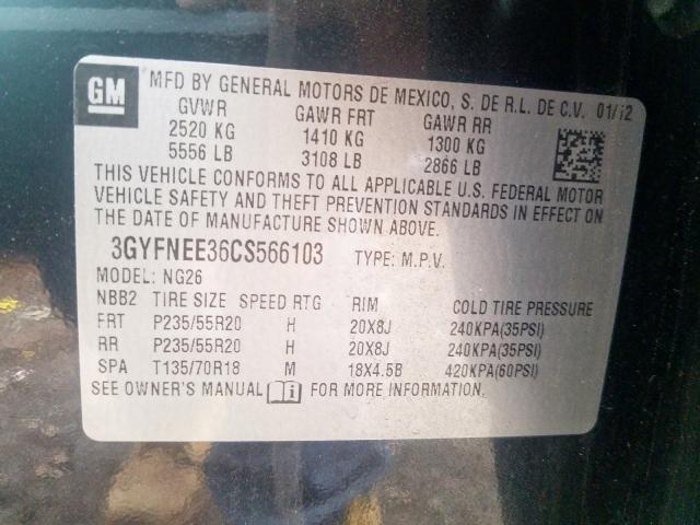 3GYFNEE36CS566103 - 2012 CADILLAC SRX PERFORMANCE COLLECTION  фото 10