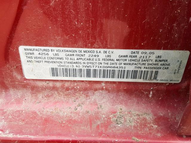 3VWST71K06M684351 - 2006 VOLKSWAGEN JETTA TDI RED photo 10