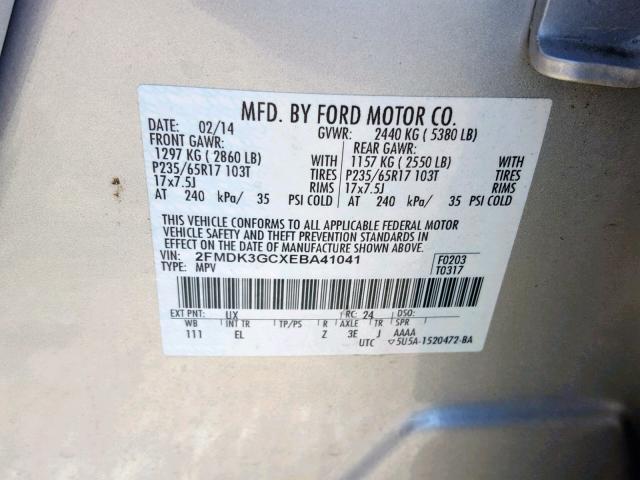 2FMDK3GCXEBA41041 - 2014 FORD EDGE SE SILVER photo 10