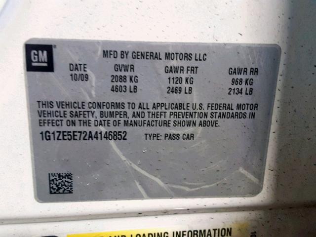 1G1ZE5E72A4146852 - 2010 CHEVROLET MALIBU LTZ WHITE photo 10