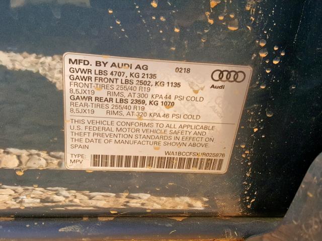 WA1BCCFSXJR025876 - 2018 AUDI Q3 PREMIUM BLUE photo 10