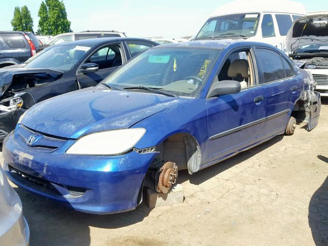 2HGES16405H604457 - 2005 HONDA CIVIC DX BLUE photo 2