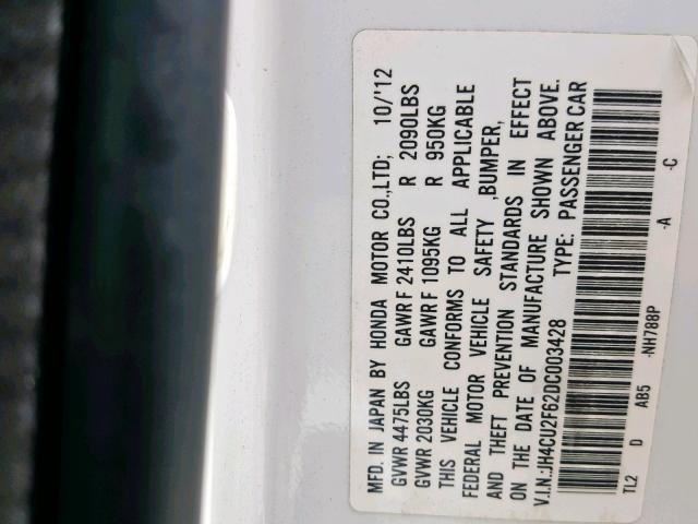 JH4CU2F62DC003428 - 2013 ACURA TSX TECH WHITE photo 10