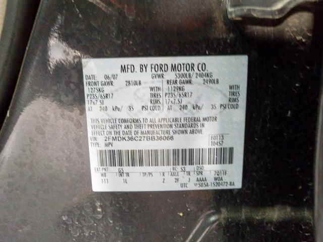 2FMDK36C27BB36066 - 2007 FORD EDGE SE  photo 10