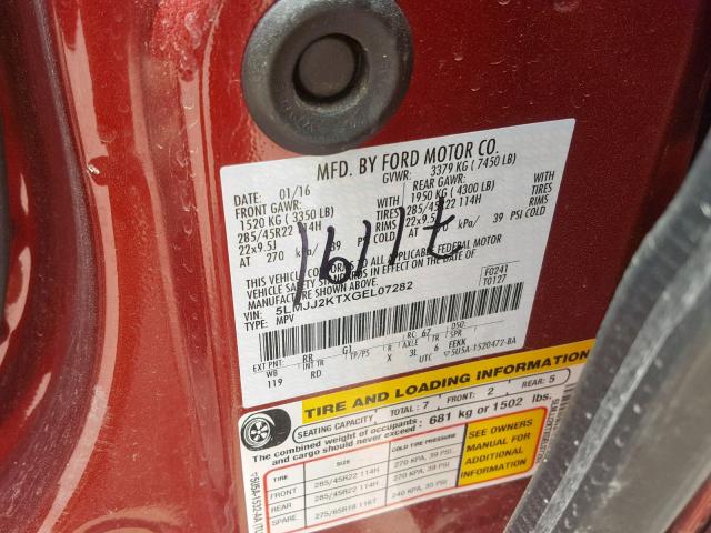 5LMJJ2KTXGEL07282 - 2016 LINCOLN NAVIGATOR 红色 照片 10