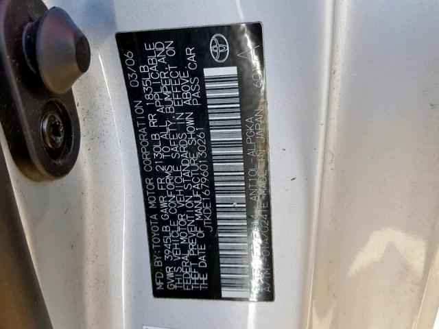 JTKDE167960130261 - 2006 TOYOTA SCION SILVER photo 10