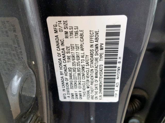 2HKRM3H77EH554273 - 2014 HONDA CR-V EXL GRAY photo 10