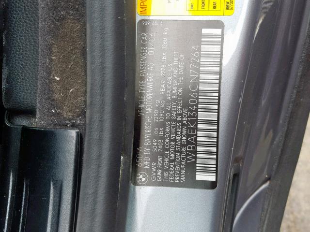 WBAEK13406CN77264 - 2006 BMW 650 I GRAY photo 10