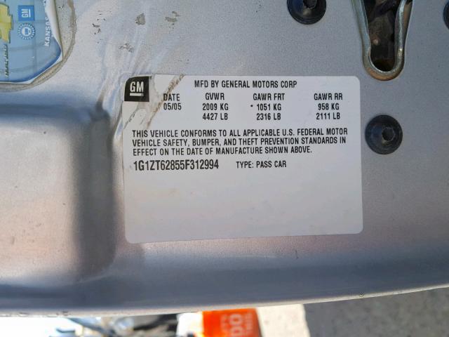 1G1ZT62855F312994 - 2005 CHEVROLET MALIBU MAX 银色 照片 10