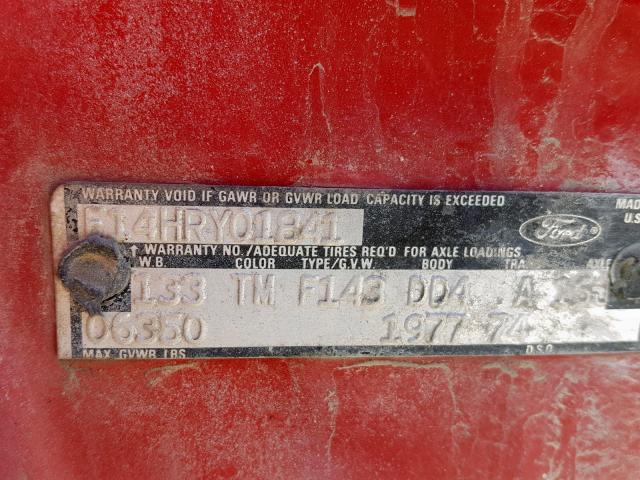 F14HRY01841 - 1977 FORD F-150 RED photo 10