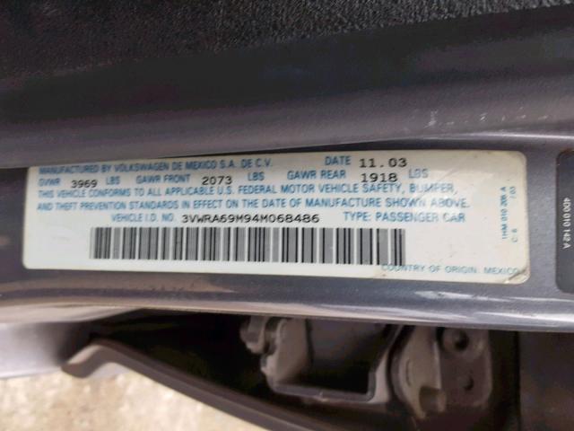 3VWRA69M94M068486 - 2004 VOLKSWAGEN JETTA GL GRAY photo 10