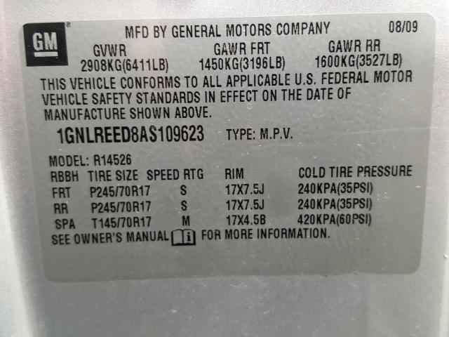 1GNLREED8AS109623 - 2010 CHEVROLET TRAVERSE LS  photo 10