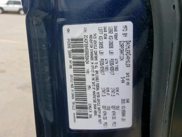 2C4GF68455R658434 - 2005 CHRYSLER PACIFICA T BLUE photo 10