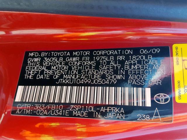 JTKKU10499J050479 - 2009 TOYOTA SCION XD RED photo 10