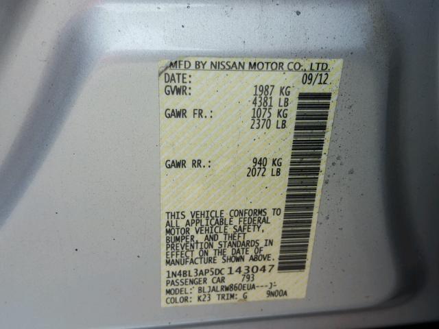 1N4BL3AP5DC143047 - 2013 NISSAN ALTIMA 3.5 SILVER photo 10