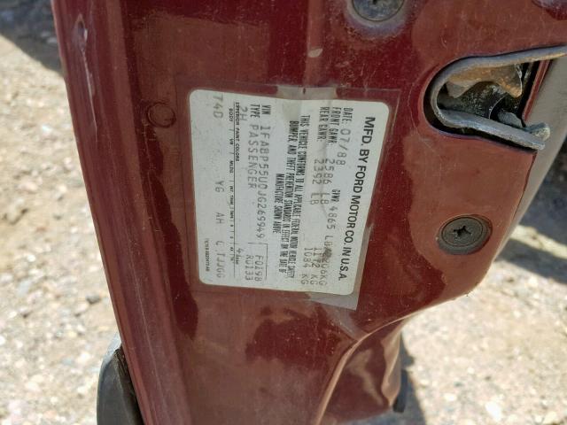 1FABP55U0JG269949 - 1988 FORD TAURUS L RED photo 10