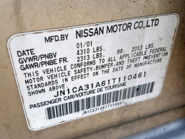 JN1CA31A61T110461 - 2001 NISSAN MAXIMA GXE SILVER photo 10