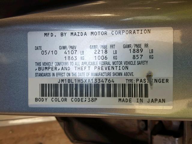 JM1BL1H5XA1334764 - 2010 MAZDA 3 S SILVER photo 10