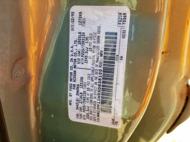 4N2DN11W0SD838100 - 1995 NISSAN QUEST XE GREEN photo 10