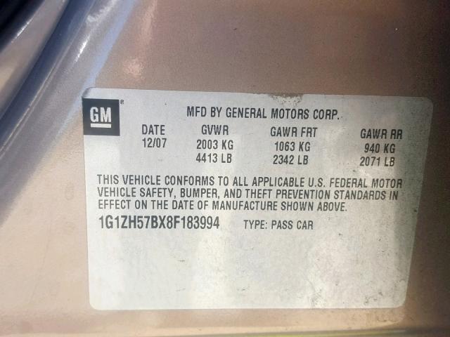 1G1ZH57BX8F183994 - 2008 CHEVROLET MALIBU 1LT 灰色 照片 10