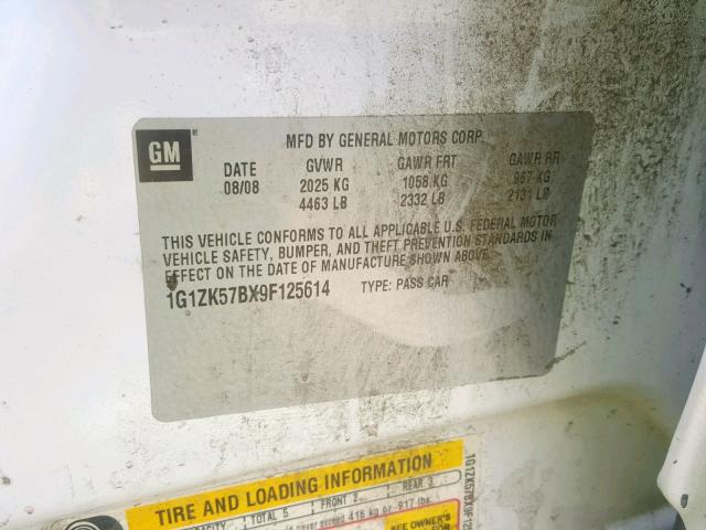 1G1ZK57BX9F125614 - 2009 CHEVROLET MALIBU LTZ თეთრი ფოტო 10