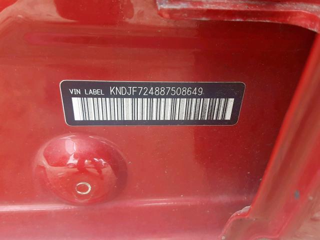 KNDJF724887508649 - 2008 KIA SPORTAGE L RED photo 10