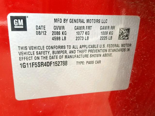 1G11F5SR4DF152788 - 2013 CHEVROLET MALIBU 2LT RED photo 10