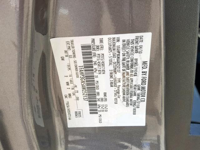 1FAHP3GN5AW252137 - 2010 FORD FOCUS SES GRAY photo 10