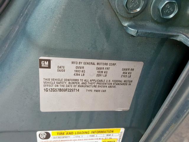 1G1ZG57B69F229714 - 2009 CHEVROLET MALIBU LS BLUE photo 10