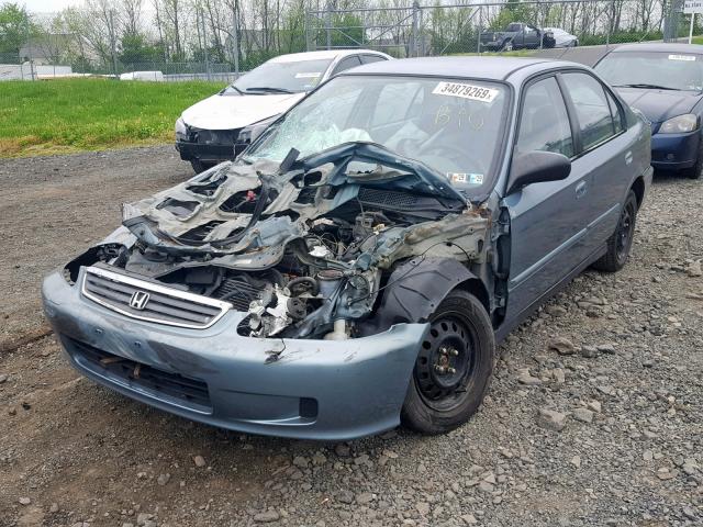 2HGEJ6611YH549365 - 2000 HONDA CIVIC BASE BLUE photo 2