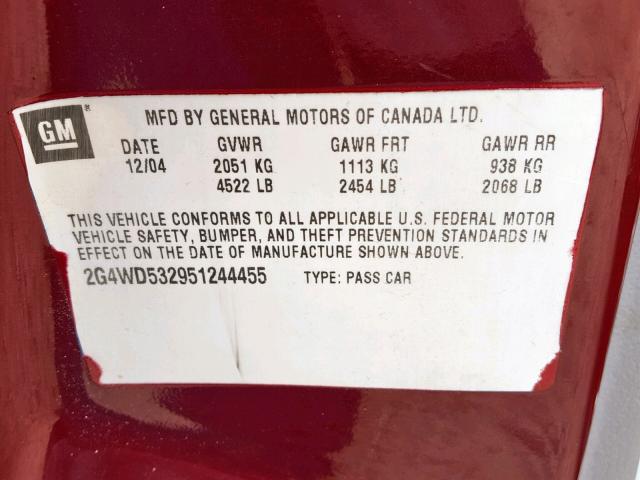 2G4WC582361102339 - 2006 BUICK LACROSSE C RED photo 10