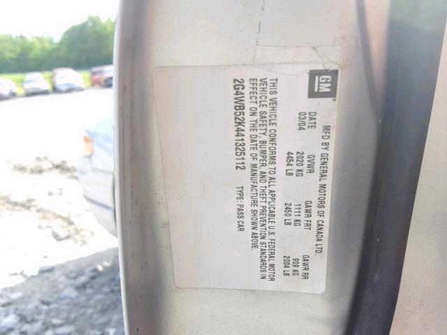 2G4WB52K441325112 - 2004 BUICK REGAL LS 银色 照片 10