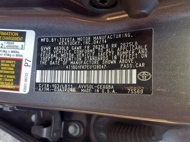 4T1BD1FK7EU128047 - 2014 TOYOTA CAMRY HYBRID  photo 10