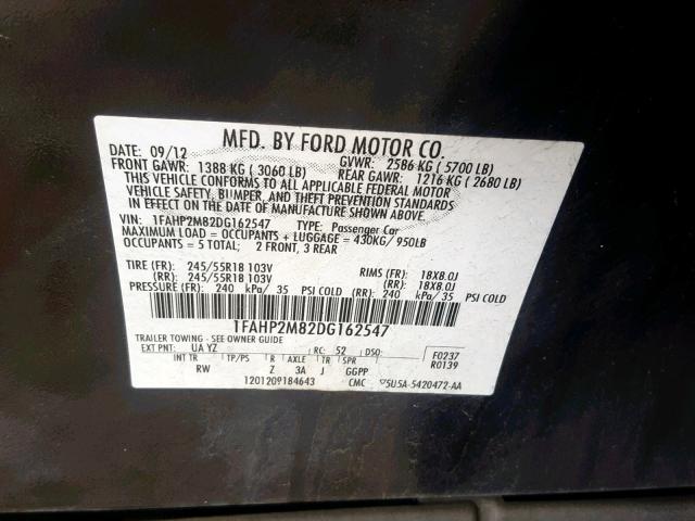 1FAHP2M82DG162547 - 2013 FORD TAURUS POL BLACK photo 10