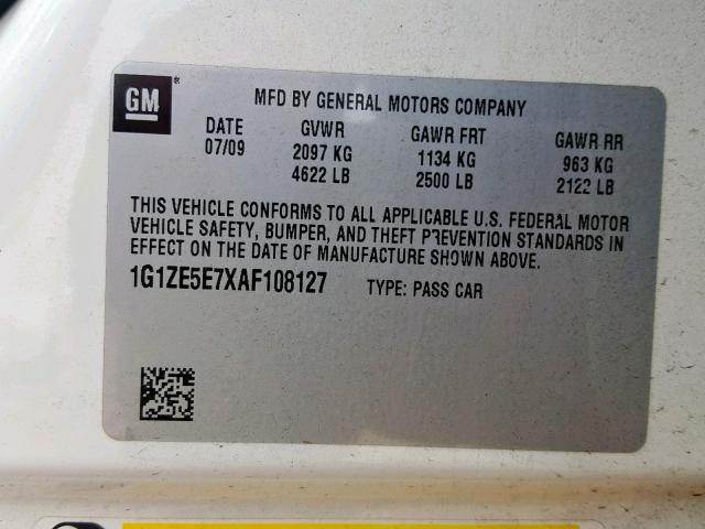 1G1ZE5E7XAF108127 - 2010 CHEVROLET MALIBU LTZ 白色 照片 10