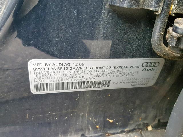 WAUKH74F86N119139 - 2006 AUDI A6 AVANT Q BLUE photo 10