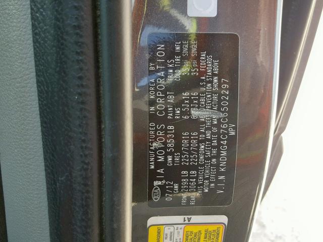 KNDMG4C76C6502297 - 2012 KIA SEDONA LX CHARCOAL photo 10