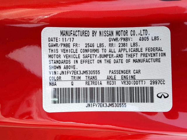 JN1FV7EK3JM530555 - 2018 INFINITI Q60 RED SP RED photo 10