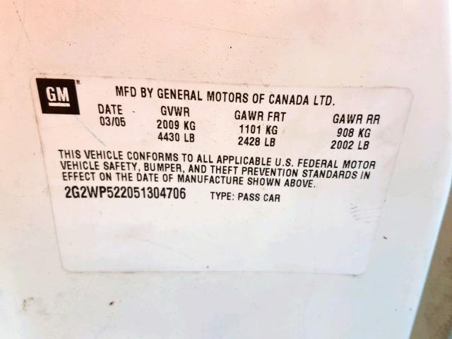 2G2WP522051304706 - 2005 PONTIAC GRAND PRIX 白色 照片 10