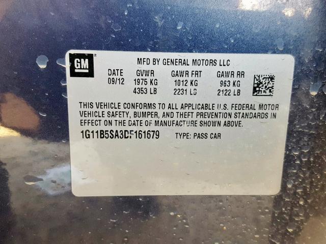 1G11B5SA3DF161679 - 2013 CHEVROLET chevrolet malibu ls  photo 10