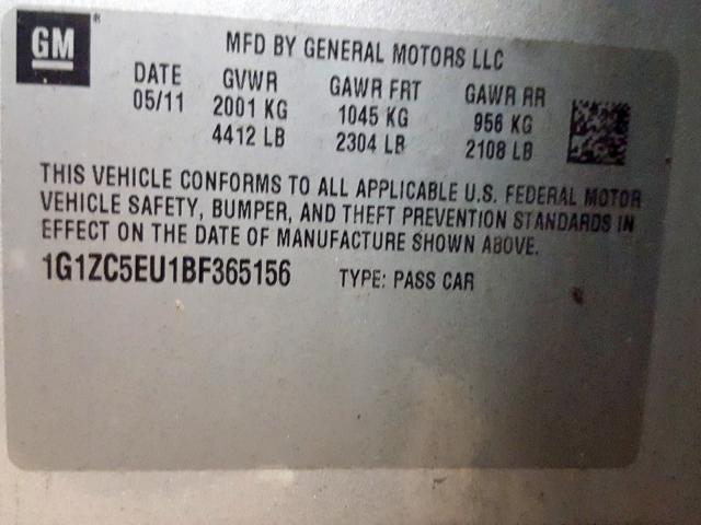 1G1ZC5EU1BF365156 - 2011 CHEVROLET MALIBU 1LT  照片 10