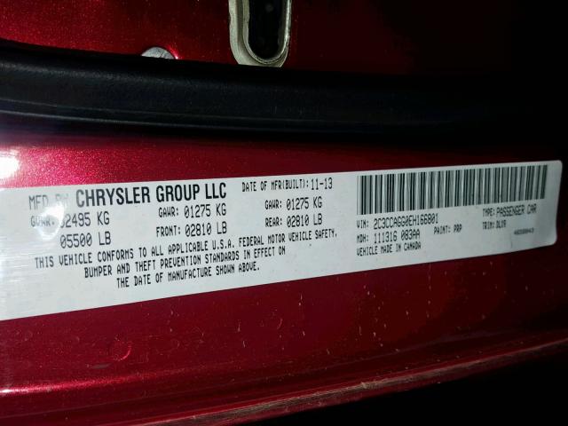 2C3CCAGG0EH166801 - 2014 CHRYSLER 300 S RED photo 10